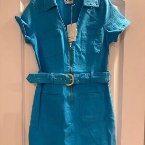 Blue Zip-Up Dress with Belt. Show me your MUMU